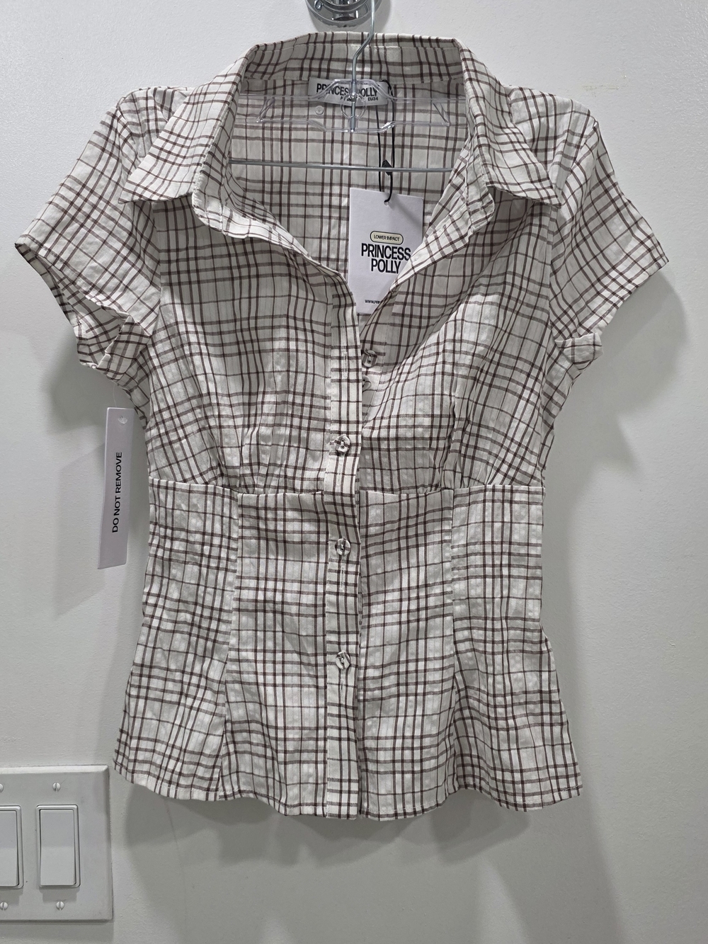 Princess Polly Cottesloe Blouse Top Brown Check